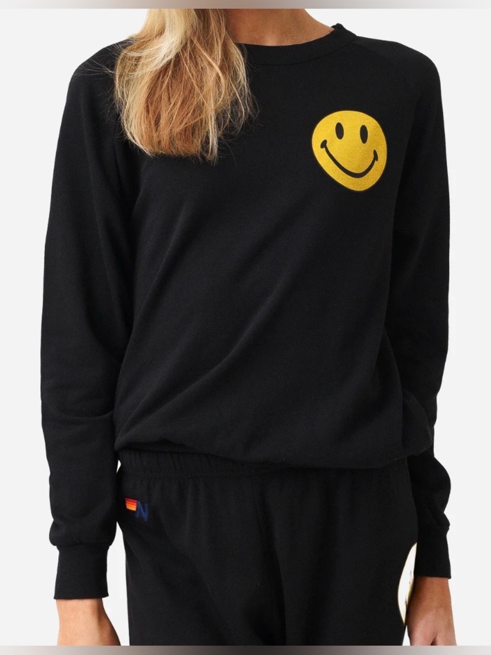AVIATOR NATION Crewneck Sweatshirt Sz L Smiley Face West Coast Surf Indie Sleaze